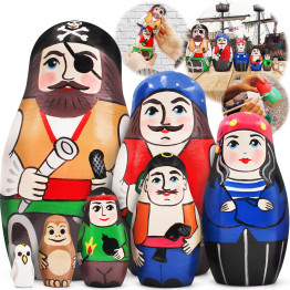 Pirate Russian Nesting Dolls Set 7 pcs - Matryoshka with Pirate Decorations