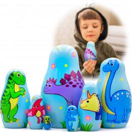 Dinosaur Nesting Dolls Set 7 pcs - Matryoshka Dolls with Dinosaur Decorations