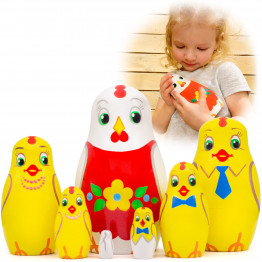 Chicken Nesting Dolls Set of 7 Pcs - Matryoshka Russian Doll - Chicken Decor - Easter Nesting Dolls