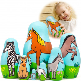 Horse Nesting Dolls Set of 7 Pcs - Donkey Gifts - Zebra Gifts - Horse Decor - Gifts for Horse Lovers