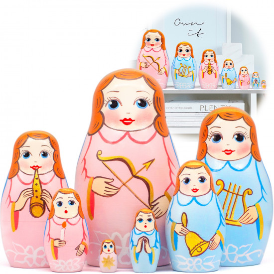 Angels Russian Nesting Dolls Set 7 Pcs - Guardian Angel Figurines - Angels Matryoshka Doll