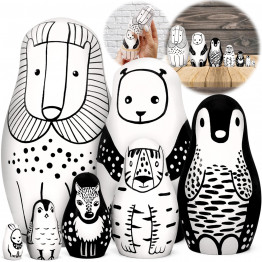 Black-and-White Animal Nesting Dolls Set of 7 - Black and White Decor