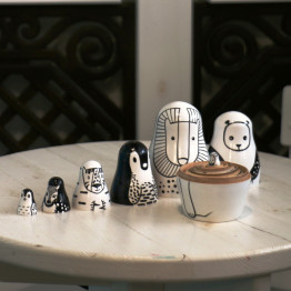 Black-and-White Animal Nesting Dolls Set of 7 - Black and White Decor