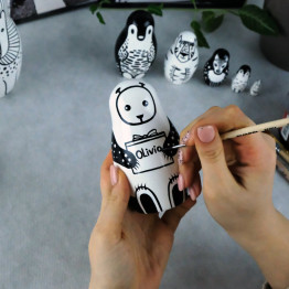 Black and White Animals Nesting Dolls Personalized Gifts Set 7 pcs - Customized Matryoshka Doll
