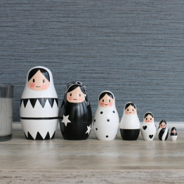 Black and White Wooden Nesting Dolls Set of 7 pcs - Black and White Decor