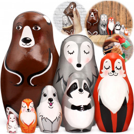 Wild Animals Russian Nesting Dolls Set of 7 pcs - Matryoshka Dolls as Forest Animals Figures