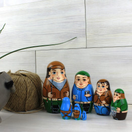 Fishermen Nesting Dolls Set of 7 pcs - Russian Matryoshka Dolls for Fishing Office Decor
