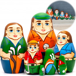 Golfers Nesting Dolls Set 7 pcs - Russian Dolls for Golf Decor - Matryoshka with Golf Decorations
