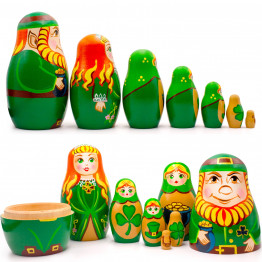 St. Patricks Day Irish Nesting Dolls Set 7 pcs - Russian Dolls for St. Patricks Day Decorations
