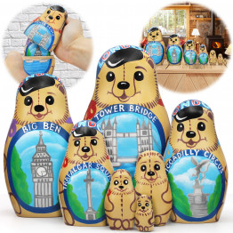 London Bear British Nesting Dolls Set of 7 pcs - British Themed Gifts Matryoshka Doll