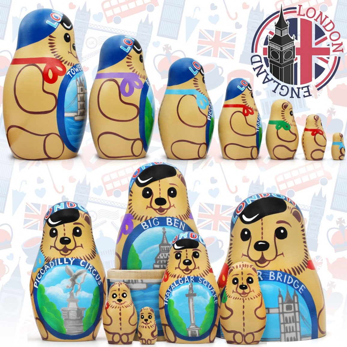Matryoshka with London landmarks (set of 7 pieces) available for