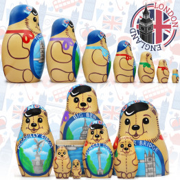 London Bear British Nesting Dolls Set of 7 pcs - British Themed Gifts Matryoshka Doll