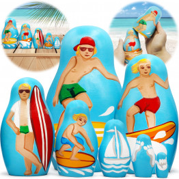 Surfing Beach Theme Nesting Dolls Set of 7 pcs - Coastal Surf Decor Matryoshka Doll 