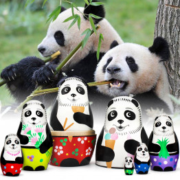 Handcrafted Panda Nesting Dolls Set 7 Piece - Hand Painted Russian Matryoshka