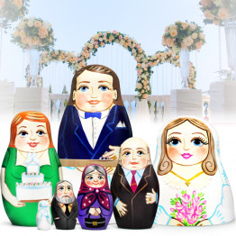 Wedding Nesting Dolls Bride Groom - Hand-Painted Russian Souvenir Wedding Gift Family Keepsake