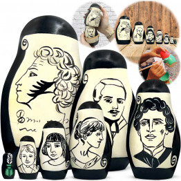 Classic Russian Poets Nesting Dolls Set 7 pcs - Matryoshka with Hand Painted Russian Writers Pushkin, Gogol