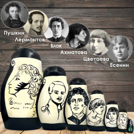 Classic Russian Poets Nesting Dolls Set 7 pcs - Matryoshka with Hand Painted Russian Writers Pushkin, Gogol