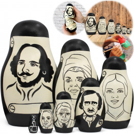 Poets Nesting Dolls Set – 7 Handcrafted Wood Figures of Classic Writers – Literary Decor Gift