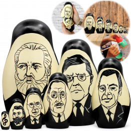 Great Russian Composers Nesting Dolls Set 7 pcs – Hand-Painted Wooden Matryoshka Gift