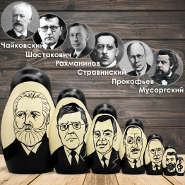 Great Russian Composers Nesting Dolls Set 7 pcs – Hand-Painted Wooden Matryoshka Gift