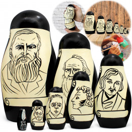 Set of Nesting Dolls with Russian Writers' Portraits 7 Pcs - Unique Gift for Literature Collectors