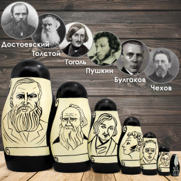Set of Nesting Dolls with Russian Writers' Portraits 7 Pcs - Unique Gift for Literature Collectors