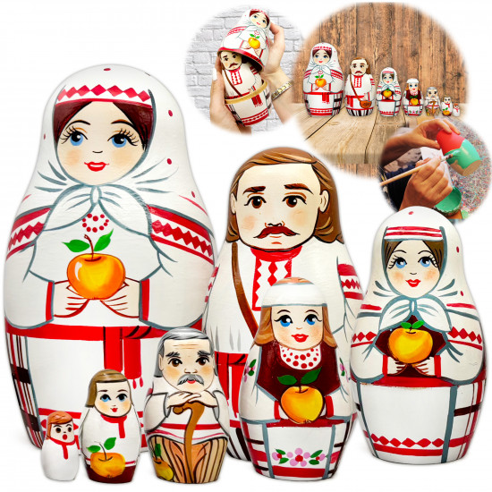Hand-Painted Wooden Nesting Dolls Set in Traditional Folk Costumes