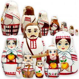 Hand-Painted Wooden Nesting Dolls Set in Traditional Folk Costumes