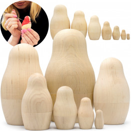 Blank Russian Nesting Dolls Set 7 pcs - Paint Your Own Matryoshka - DDIY Blank Doll for Craft