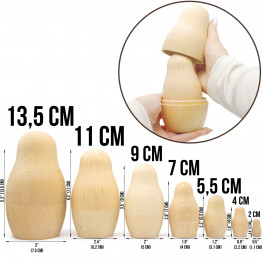 Blank Russian Nesting Dolls Set 7 pcs - Paint Your Own Matryoshka - DDIY Blank Doll for Craft
