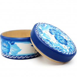Wooden blue and white jewelry box hand-painted in Gzhel style