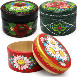 3 pcs Round Wooden Jewelry Box with Slavic Floral Design - Decorative Wooden Boxes Vanity Decor