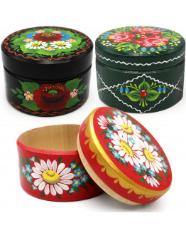 3 pcs Round Wooden Jewelry Box with Slavic Floral Design - Decorative Wooden Boxes Vanity Decor