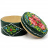 Green Round Wood Ring Box with Hand Painted Slavic Floral Patterns - Decorative Wooden Box for Jewelry