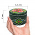 Green Round Wood Ring Box with Hand Painted Slavic Floral Patterns - Decorative Wooden Box for Jewelry