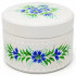 Round White Vintage Jewelry Box with Cornflowers - Decorative Wooden Storage Box