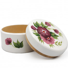 Hand Panted Round White Wooden Box for Bracelets, Rings, Necklaces - White Keepsake Memory Box