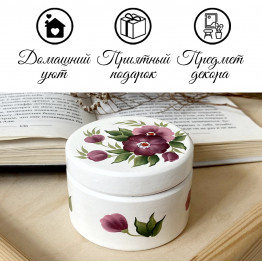 Hand Panted Round White Wooden Box for Bracelets, Rings, Necklaces - White Keepsake Memory Box