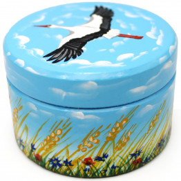 Stork Bird Hand-Painted Keepsake Box - Folk Art Decor Jewelry Box Organizer for Bracelets