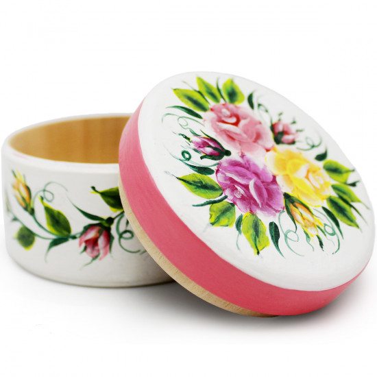 White Ring Box for Proposal with Hand Painted Flowers - White Wooden Box Floral Design