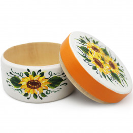 White Wooden Box with Hand Painted Sunflower Floral Design - Round Ring Bearer Box