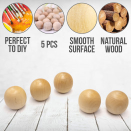 Set of 10 Wooden Balls 60 mm with Hole 4 mm  - Craft Blanks for DIY Projects