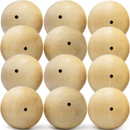 Round Wood Beads 55 mm Unfinished Wood Crafts (12 Pcs), Wood Bead Garland with Holes