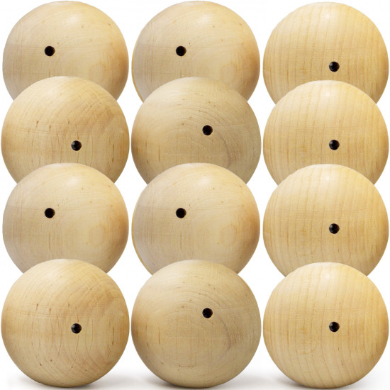 Round Wood Beads 55 mm Unfinished Wood Crafts (12 Pcs), Wood Bead Garland with Holes