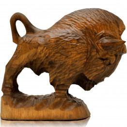 Wooden Buffalo Statue 4.1" - Zubr Wildness Creature from Oldest European Wild Forest Bielovieza