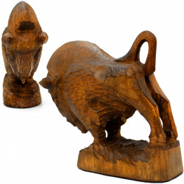 Wooden Buffalo Statue 4.1" - Zubr Wildness Creature from Oldest European Wild Forest Bielovieza