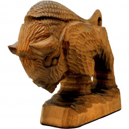 Hand-Carved Wooden Bison Figurine, 5.2 inch - American Buffalo Desk Statue