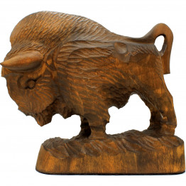Handcrafted Wooden Bison Figurine – 5.9-Inch European Wisent Sculpture