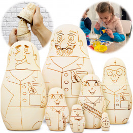 Doctor Theme Blank Nesting Dolls to Paint Set 7 pcs - Unfinished Wooden Crafts to Make Your Own Matryoshka Doll