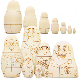 Doctor Theme Blank Nesting Dolls to Paint Set 7 pcs - Unfinished Wooden Crafts to Make Your Own Matryoshka Doll